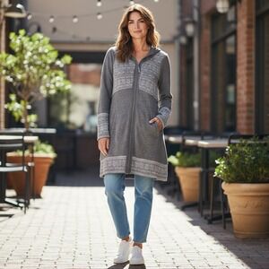 Athleta Sonoma County Wool Blend Gray Aztec‎ Print Hooded Cardigan XS